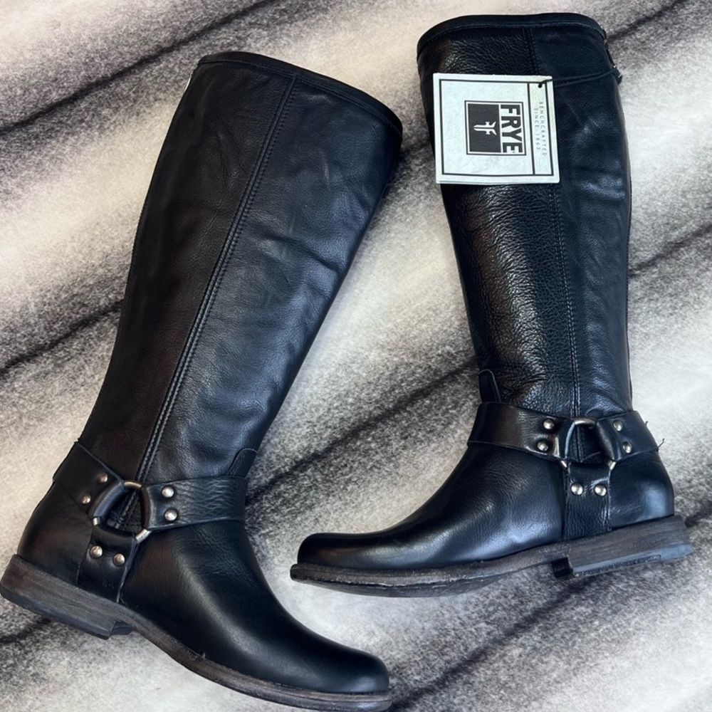 Frye Phillip Harness Tall Extender Black Leather Boots